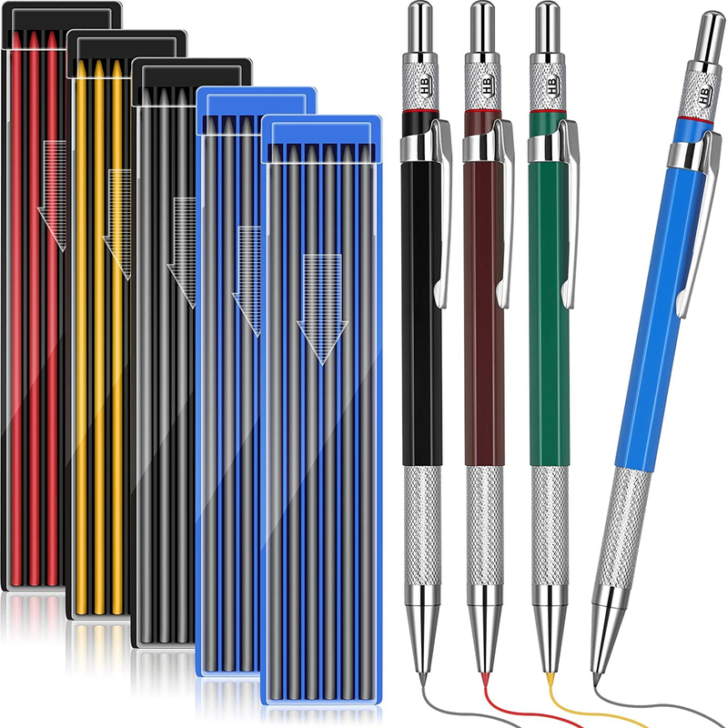 Set of 4 Welder Pencils with 60 Round Silver Refills - Mechanical Pencil Set