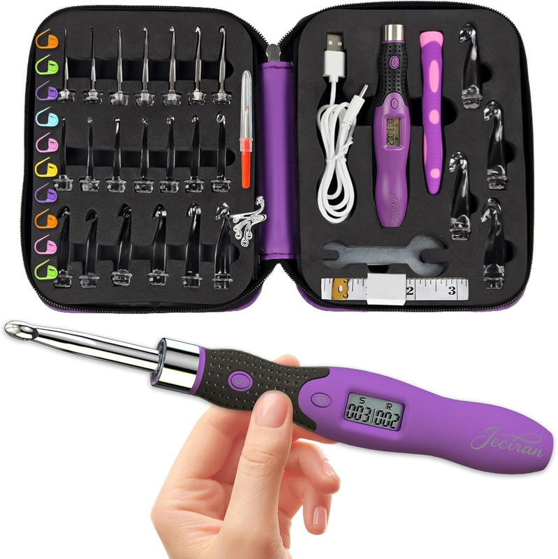 24-in-1 Counting Crochet Hook Set Light Up Stitch Row Counter Ergonomic Kit Gift