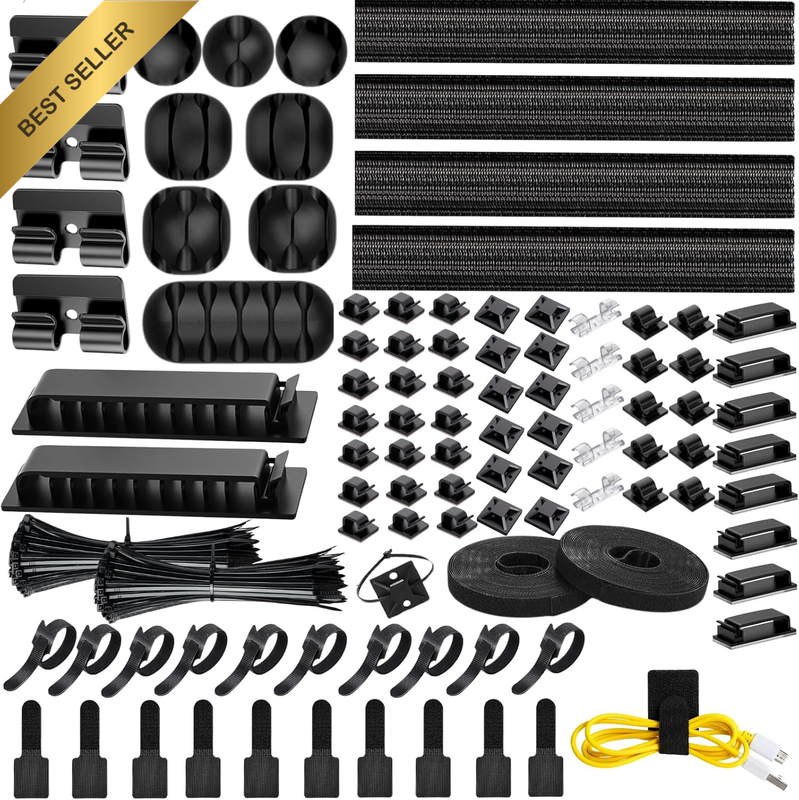 [313 Pcs] Cable Management Kit, 67 Adhesive Cable Clips, Desk Cord Organizer, 22