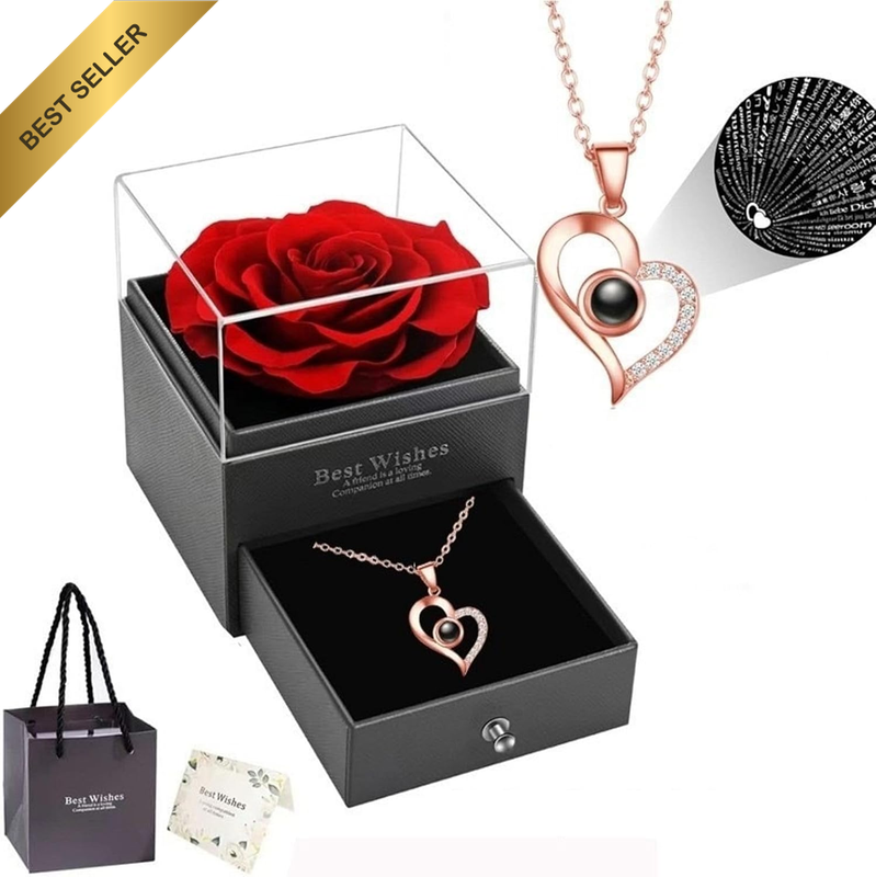 Gifts for Women Preserved Real Rose Gift Box with 100 Languages I Love You Neckl