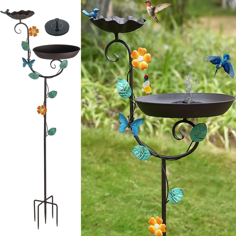 Free Standing Solar Bird Bath, 58" Tall Decorative Birdbath and Feeder Combo,