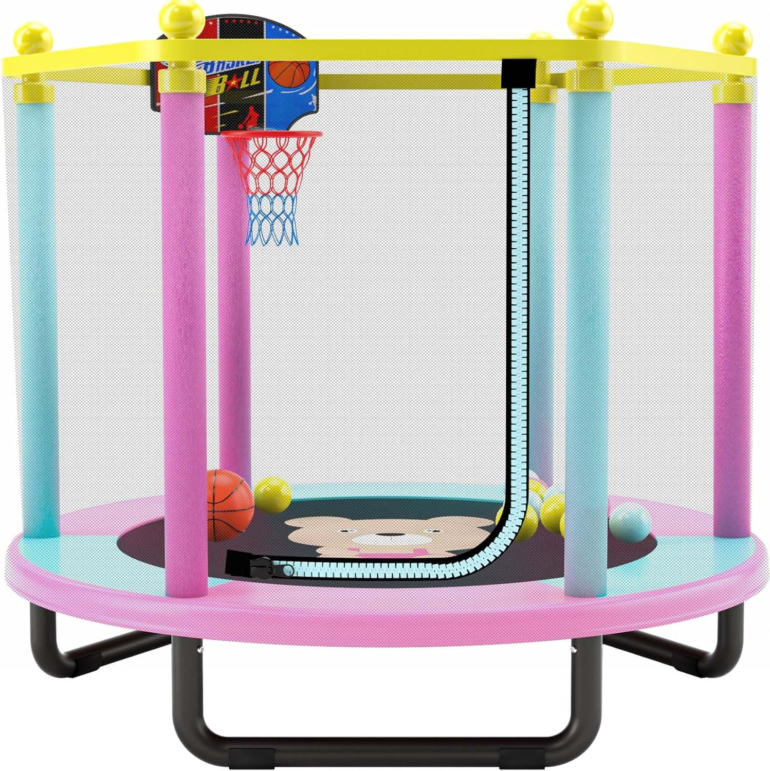 60" Trampoline for Kids, 5FT Indoor Outdoor Trampoline with Enclosure Net