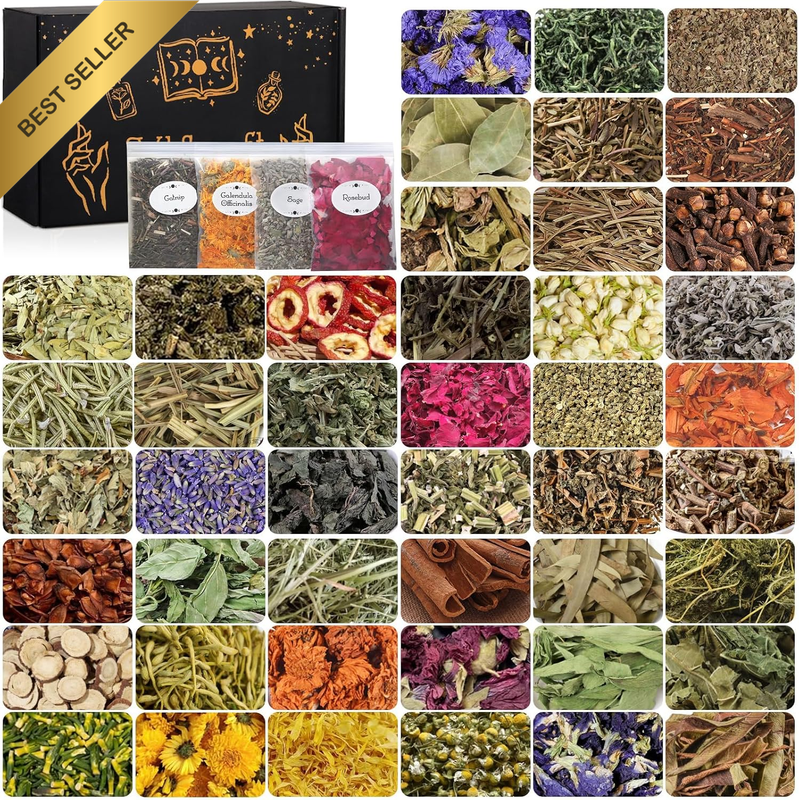 45Pcs Witchcraft Supplies Kit, Bulk Dried Flowers for Wiccan Rituals, Magic Spel