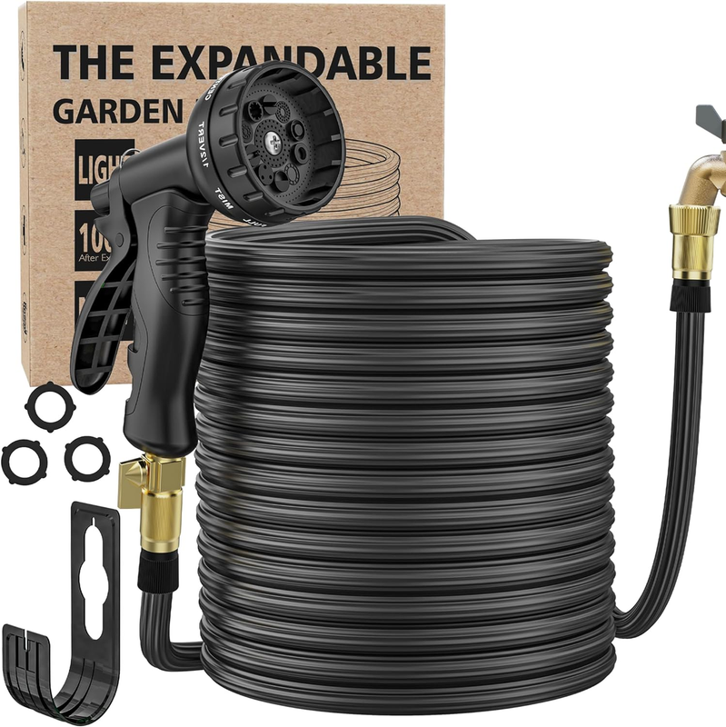 50Ft Expandable Garden Hose with 10-Function Spray Nozzle, Nano Rubber Latex Hig
