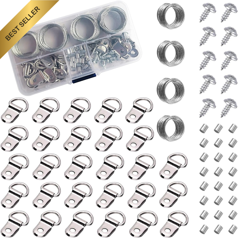 124 Pcs Picture Hanging Kit,Complete Frame Hardware Set with Stainless Steel Han