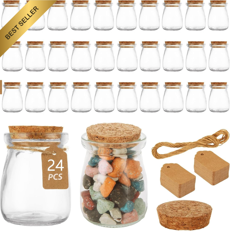 24 Pack Mini Yogurt Jars with Cork Lids, 4 Oz/120Ml Glass Favor Jars, Mini Puddi