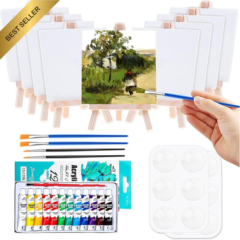 Mini Canvas and Easel, 47 Pieces Small Canvas Painting Set Includes Mini Easel,