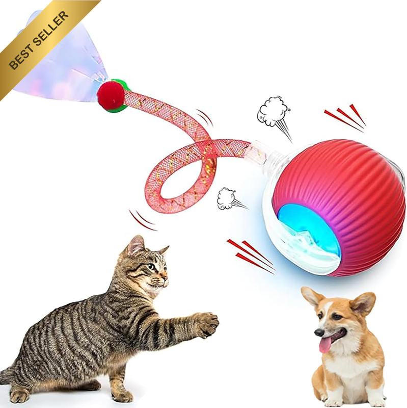 Automatic Interactive Cat Toy with Elastic Tail, Rechargeable Moving Ball & Smar