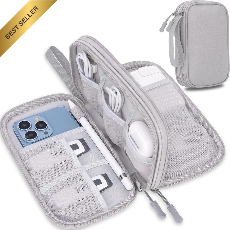 Portable Gray Double-Layer Electronic Organizer Travel Cable Charger Accessories