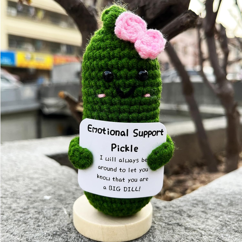 Emotional Support Pickle Gift Cucumber Handmade Crochet, Cute Positive Pickle Nu