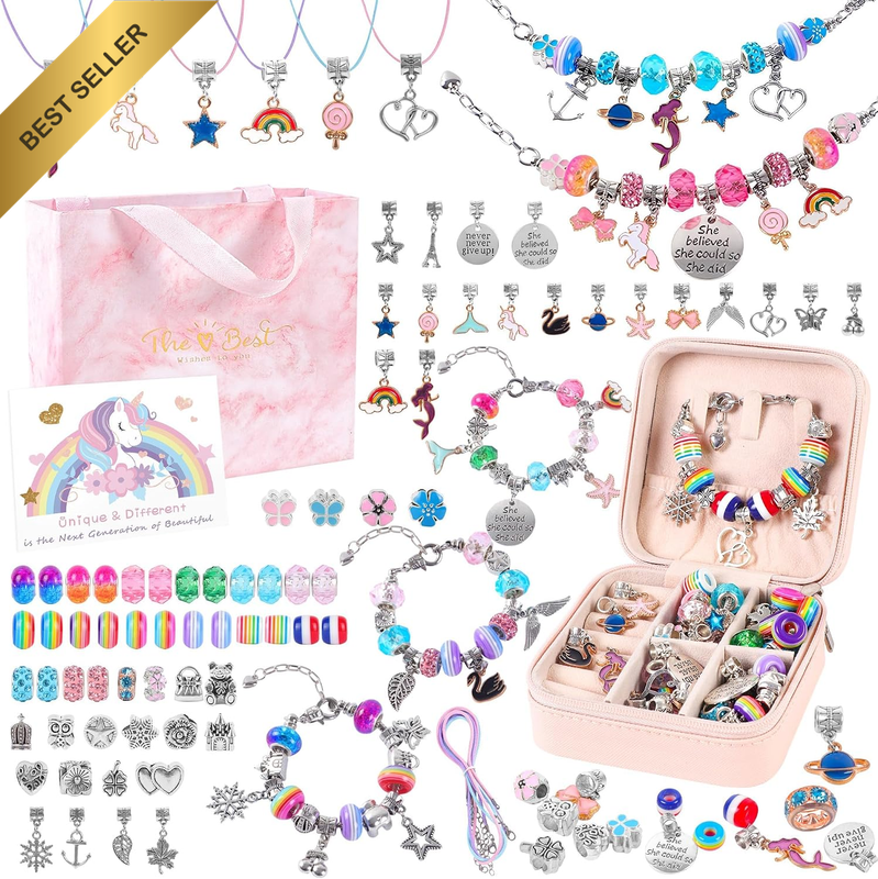 Bracelet Making Kit for Girls – 68Pcs Charm Bracelets Kit with Jewelry Box, Jewe