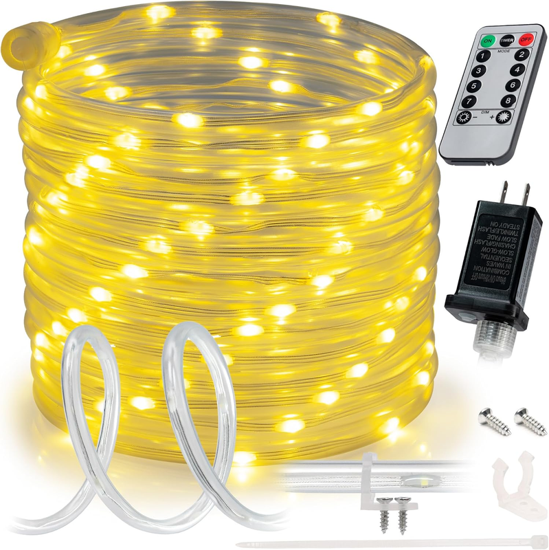 100ft LED Rope Light 100ft Red LED Rope Light – 8 Modes, Remote Control ...
