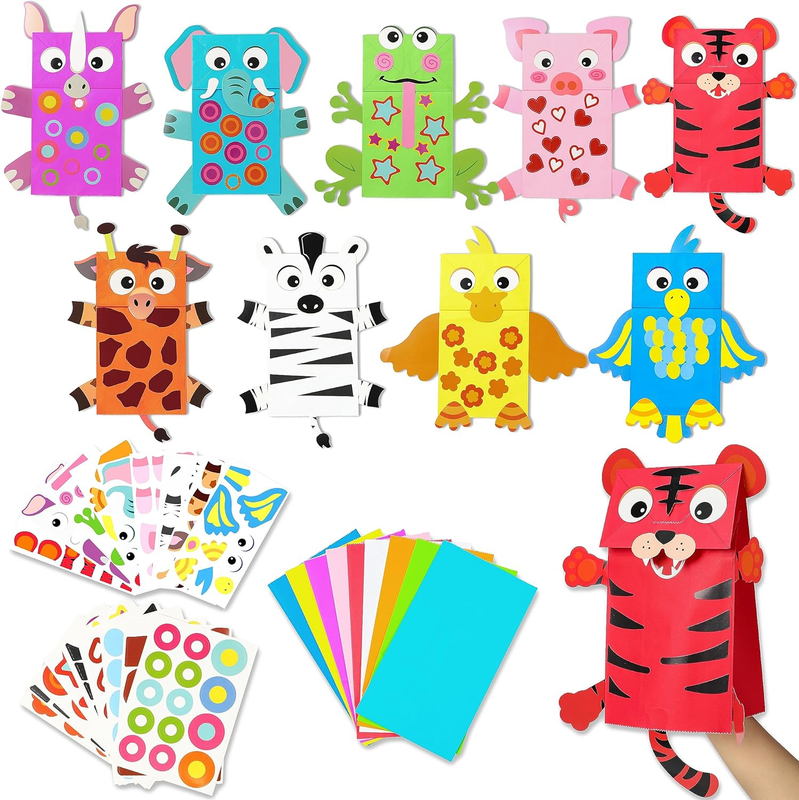 9Pack Hand Puppet Art Craft Paper Sock Puppets DIY Making Yo