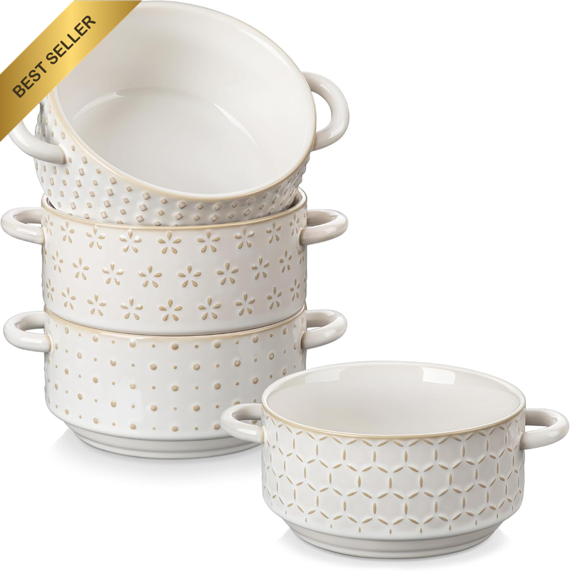 Ceramic Soup Bowls with Handles, 20 Oz French Onion Soup Bowls Oven & Microwave