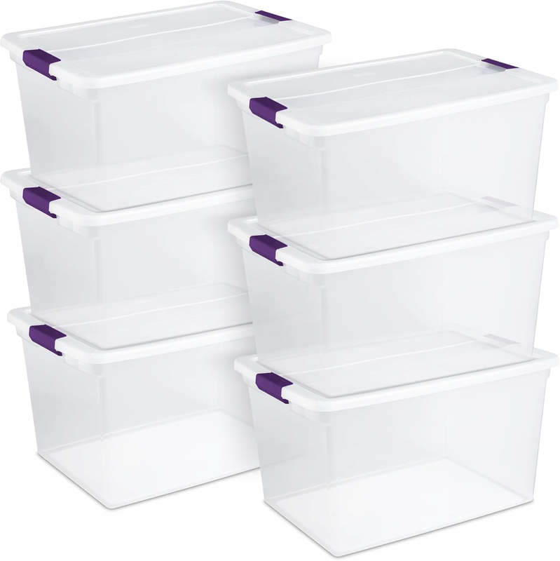 6 Pack 66 Quart Clearview Latch Box, Stackable Organizer Bins with Latching Lids - Clear Plastic Organization Containers for Closet, Bedroom, Shelving Units and Everyday Home Storage