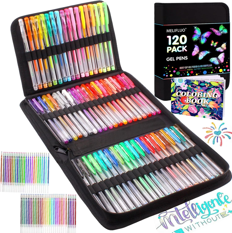 Confezione Da 120 Penne Colorate Cerniera 60 Penne Gel Colorate Con 60 Penne Gel per Colorare in Custodia Con per Adulti E Disegni per Scarabocchi, Artigianato, Scrittura