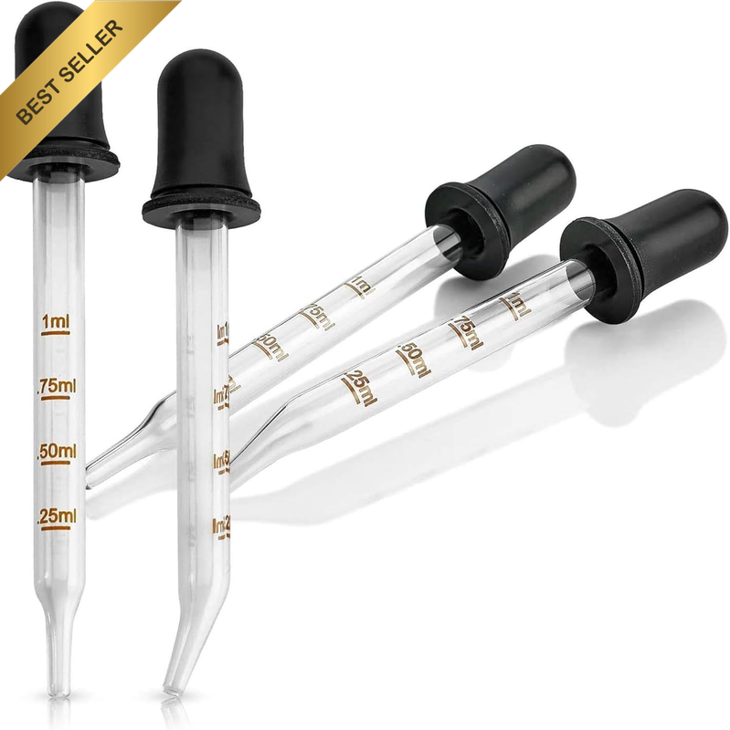 Eye Dropper - (Pack of 4) Bent & Straight Tip Calibrated Glass Medicine Droppers