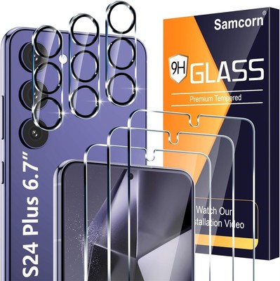 3+3 Pack Samsung Galaxy S24 Plus Screen Protector, 9H Tempered Glass, Ultra