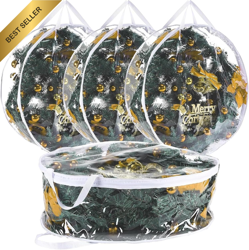 4PC Clear Wreath Storage Bag PVC Organizer Zipper Handle 61x20CM