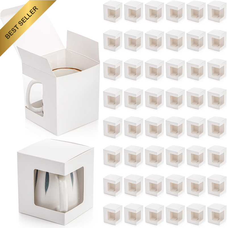 50 Pack Gift Boxes for Sublimation Mugs, 4.3X4.3X5'' Small White Packaging, 12OZ