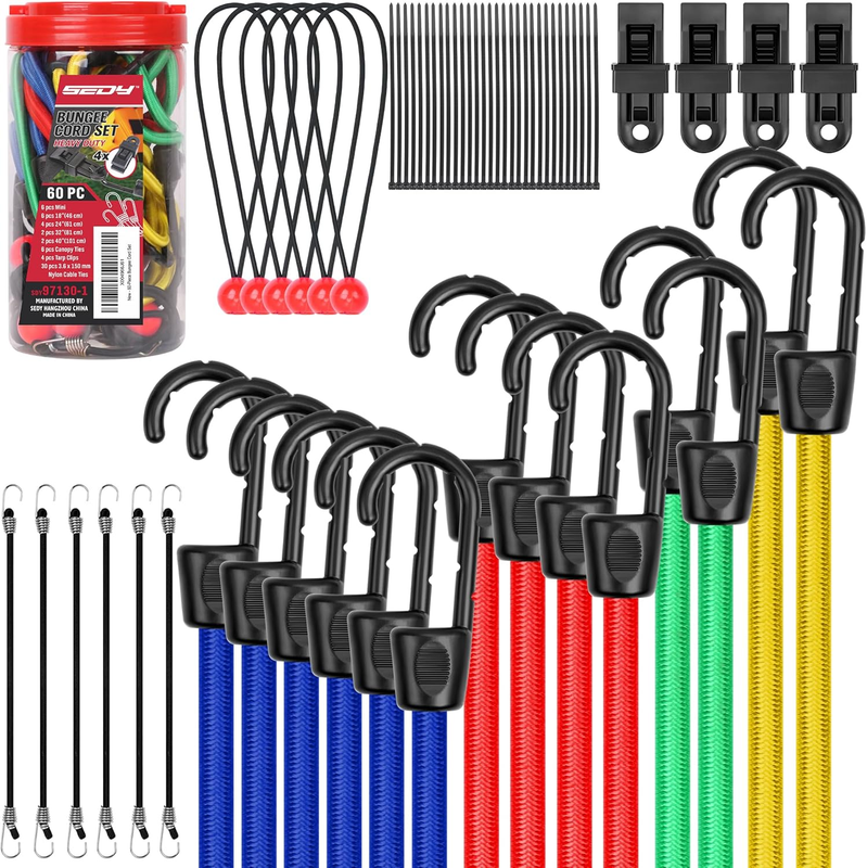 60-Piece Bungee Cords Assorted Sizes - 10