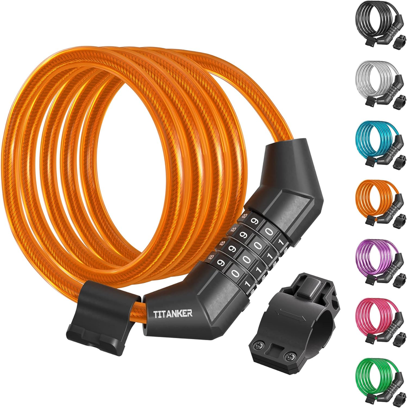 Titanker Bike Lock Cable, 4 Feet Bike Cable Lock Basic Self Coiling Kids Bike Lo