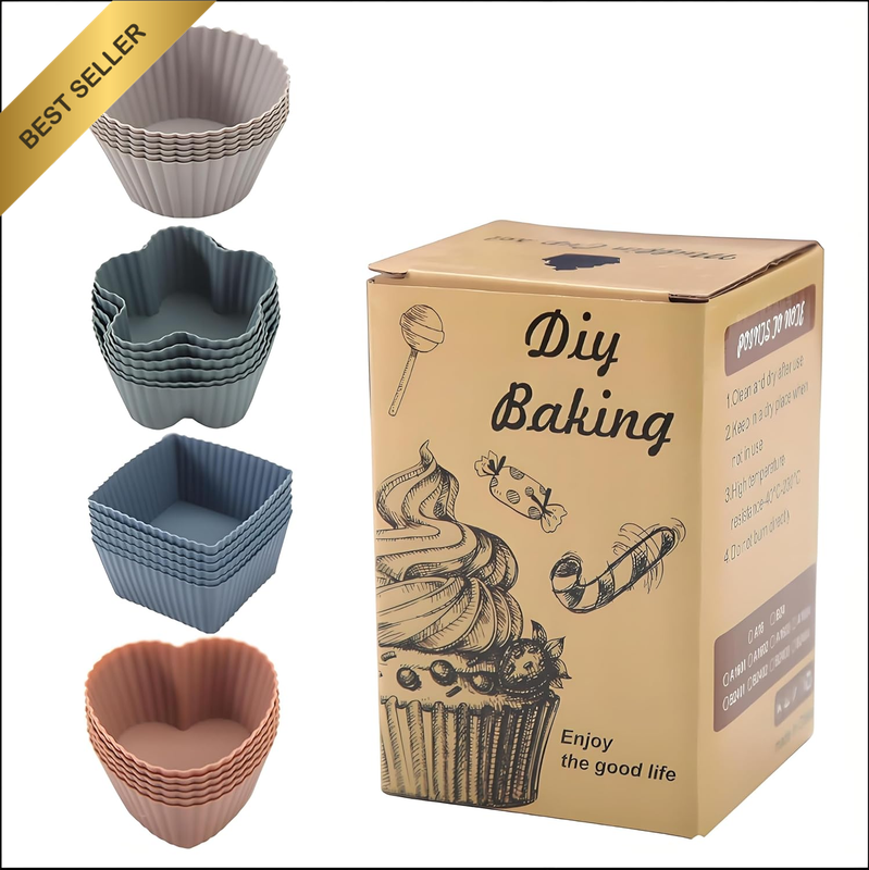Multicolor Reusable Silicone Baking Cups Heart Flower Round Square Muffin Liners