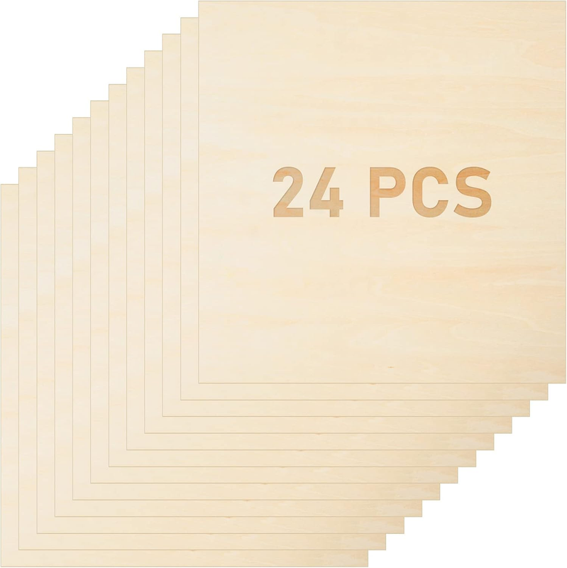 24 Pieces Basswood Sheets, 12 x 12 x 1/8 Inches Thin Balsa Wood Sheets Square Un