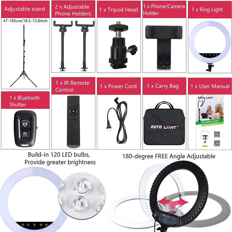 LED Ring Light, 18 inch Ring Light with Tripod Stand, 55W 6000K Photography Ligh