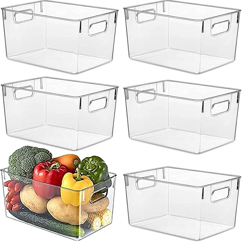 6 Pack Clear Stackable Storage Boxes with Handles, Pantry Organizer Bins, 29X19X