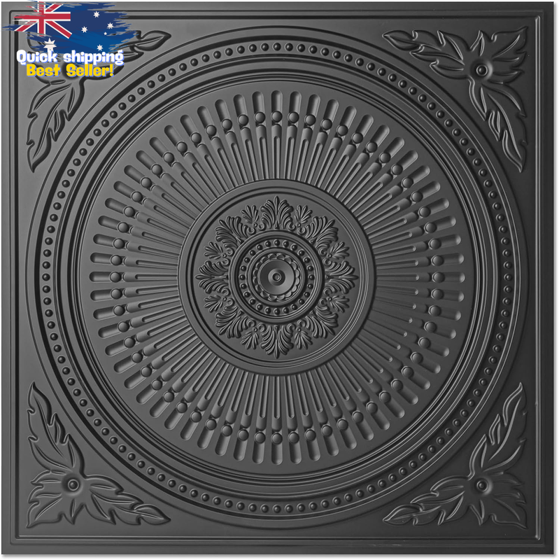 12-Pack 24x24 Drop Ceiling Tiles, PVC Panels for Kitchen, Bathroom, Black