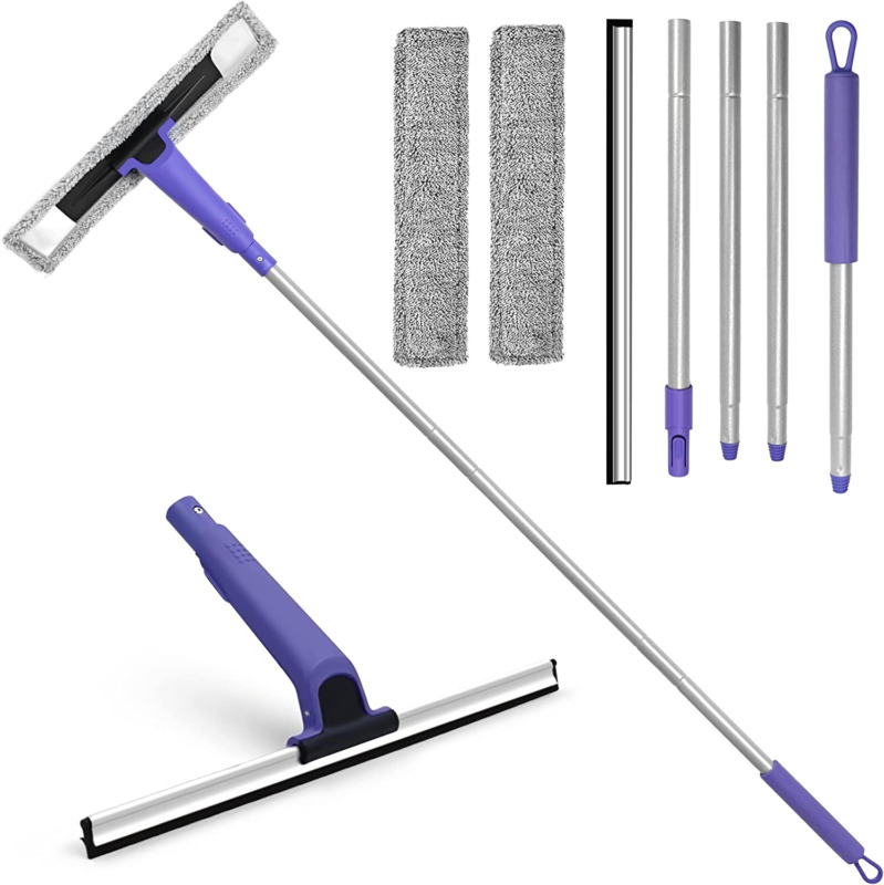 Window Squeegee with 2 Microfiber Pads, 60 Inches Long Handle Rubber Floor