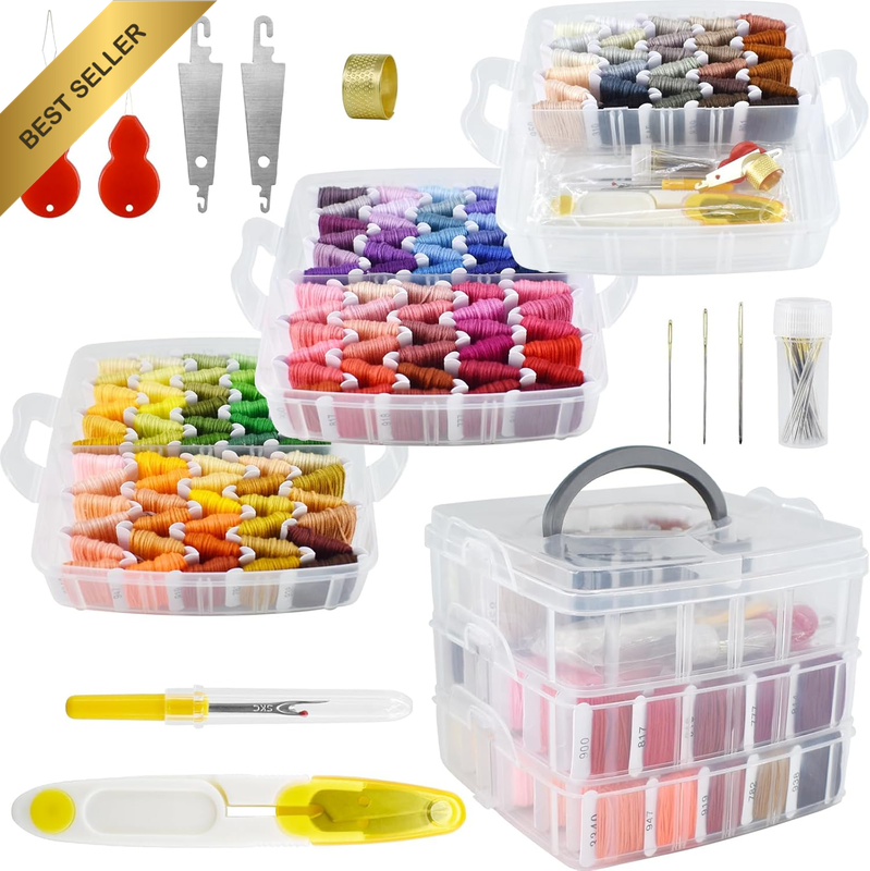 187Pcs Embroidery Floss Kit, 150 Colors Cross Stitch Thread Tools with Organizer