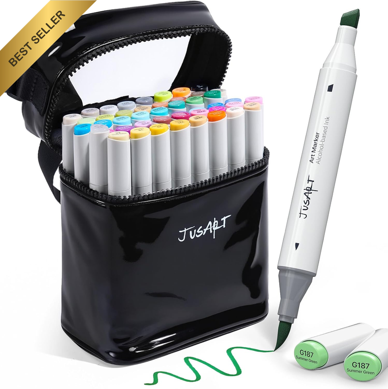 Alcohol Brush Markers, 48 Colors Dual Tip Art Markers with Brush & Chisel Pens,