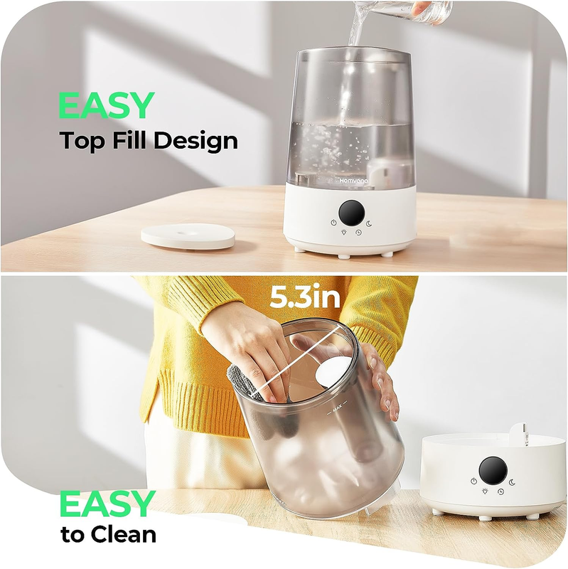Small Humidifiers for Baby Bedroom Home, Cool Mist Top-Fill 3L 32H, Quiet 23Db (