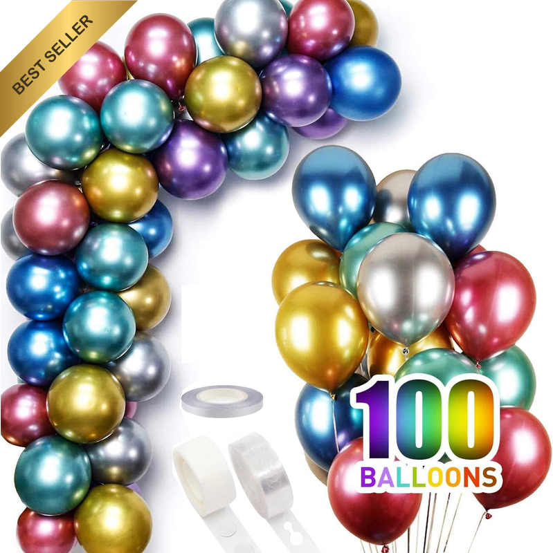 100PCS 10in Chrome Metallic Balloons Colorful Helium Party Decor