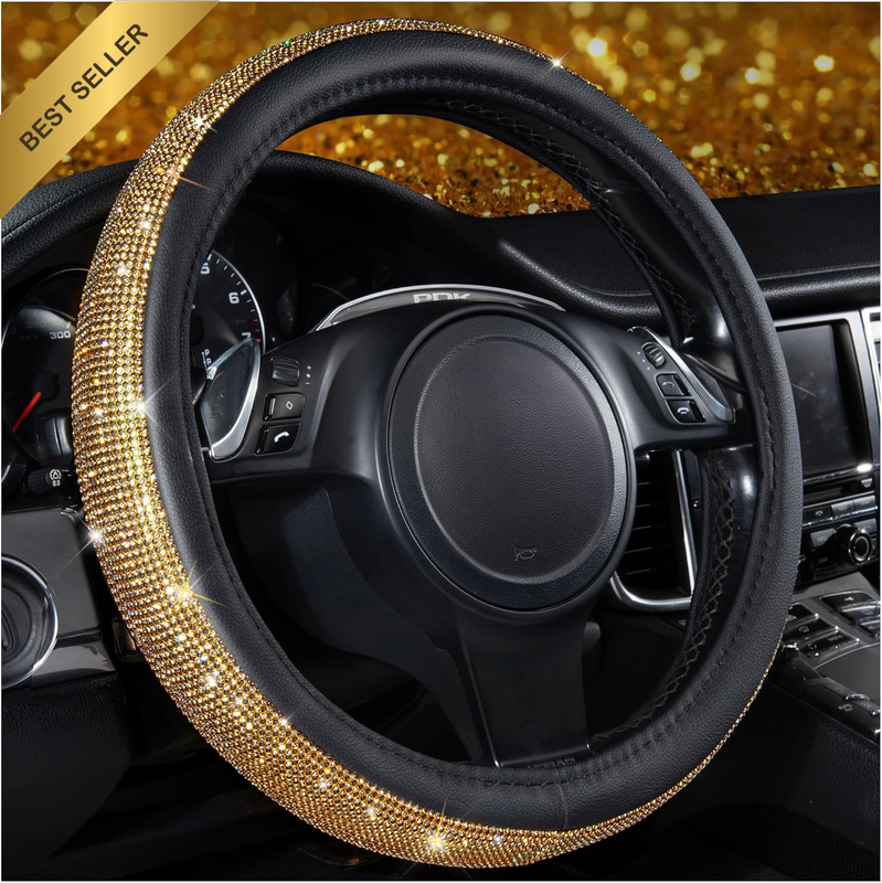 New Diamond Leather Steering Wheel Cover with Bling Bling Crystal Rhinestones, U