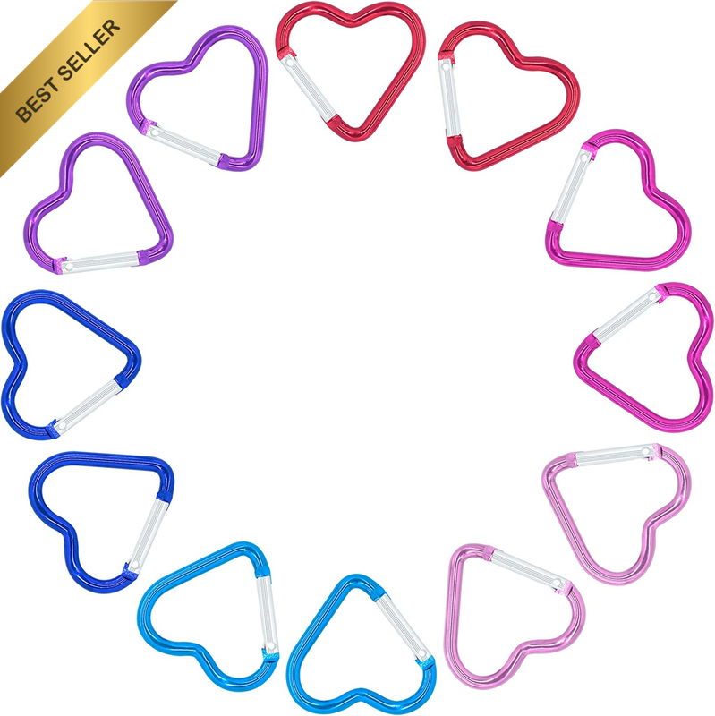 12PCS Heart Star Triangle Shape Keychain Clips Mini Small Carabiner - Aluminum D
