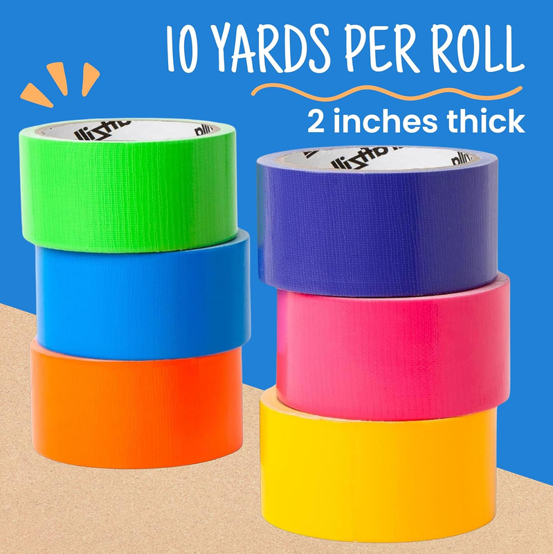 Rainbow Colored Duct Tape Pack - 6 Bright Duct Tape Colors - 10 Yards x 2 Inch -
