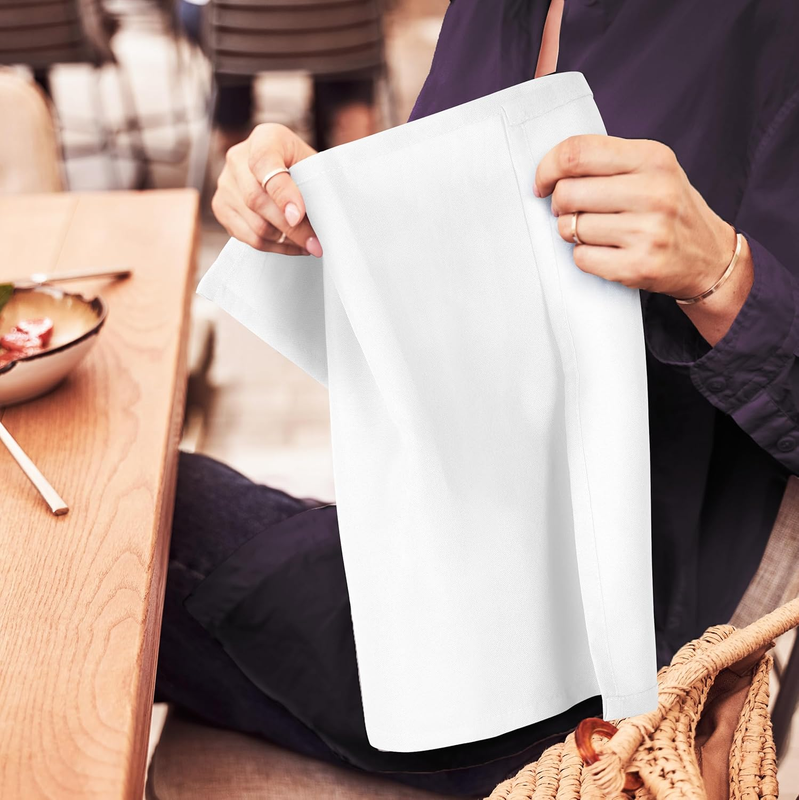 [24 Pack, White] Cloth Napkins 17x17 Inches, 100% Polyester Hemmed Edges, Washab