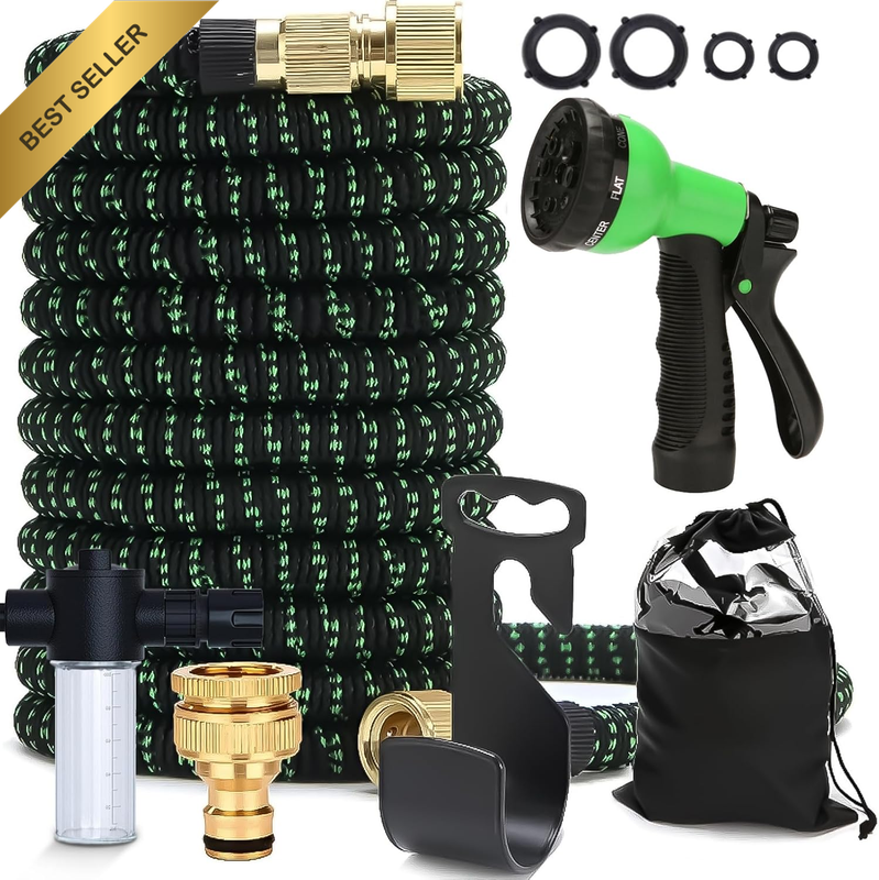 100Ft Expandable Garden Hose, with 8-Pattern Nozzle, 1/2' & 3/4' Convertible Con