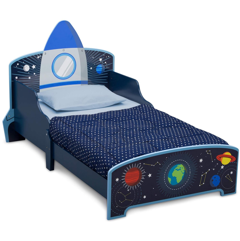 Kids Bed Space Adventures Rocket Ship Wood Toddler Bed Blue 