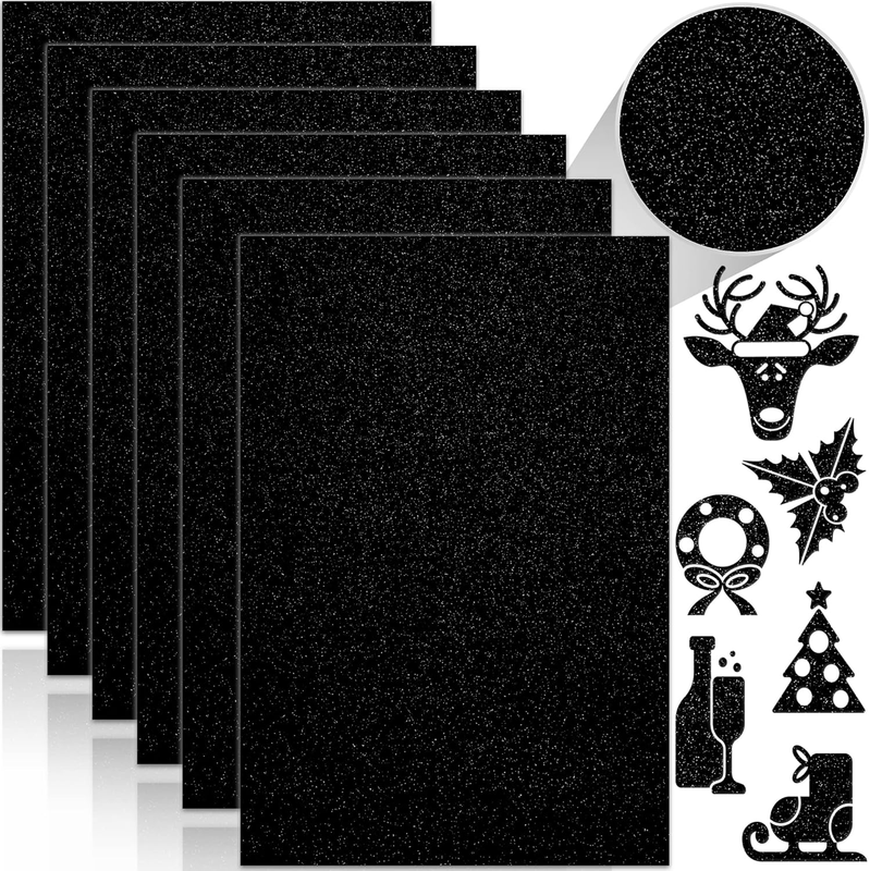 24 Sheets Black Glitter Cardstock Paper, A4 Premium Sparkly Paper for Scrapbook,
