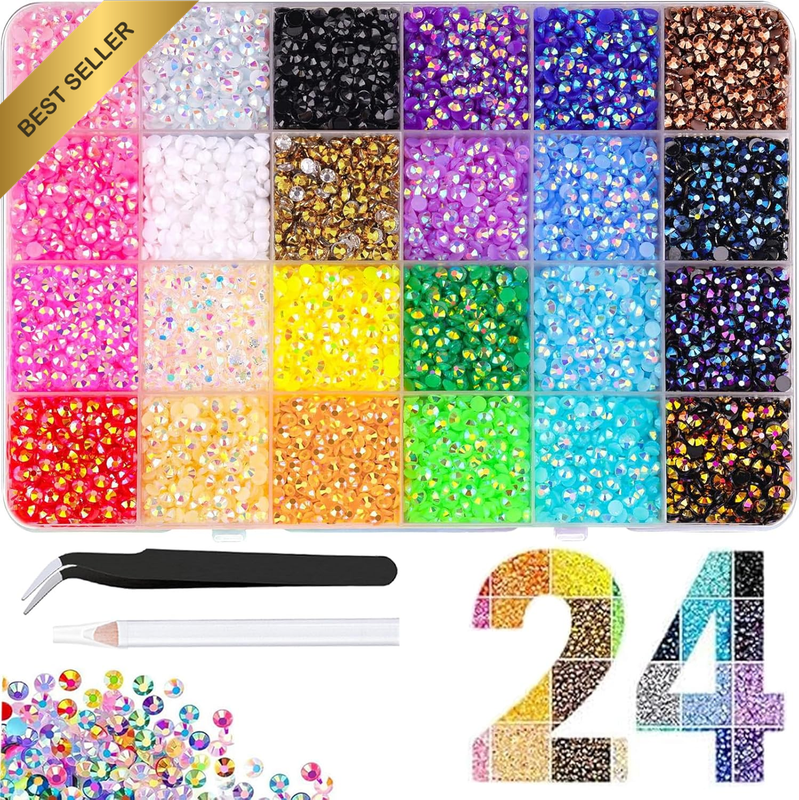 24000Pcs 3Mm Rhinestones for Bedazzling, 24 Mixed Color Resin Jelly Rhinestones