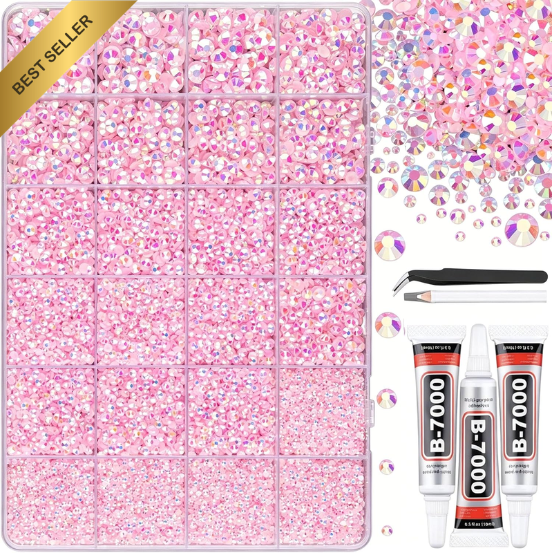 32000Pcs Pink AB 2-6Mm Mixed Sizes Resin Jelly Rhinestones for Crafting - Non Ho
