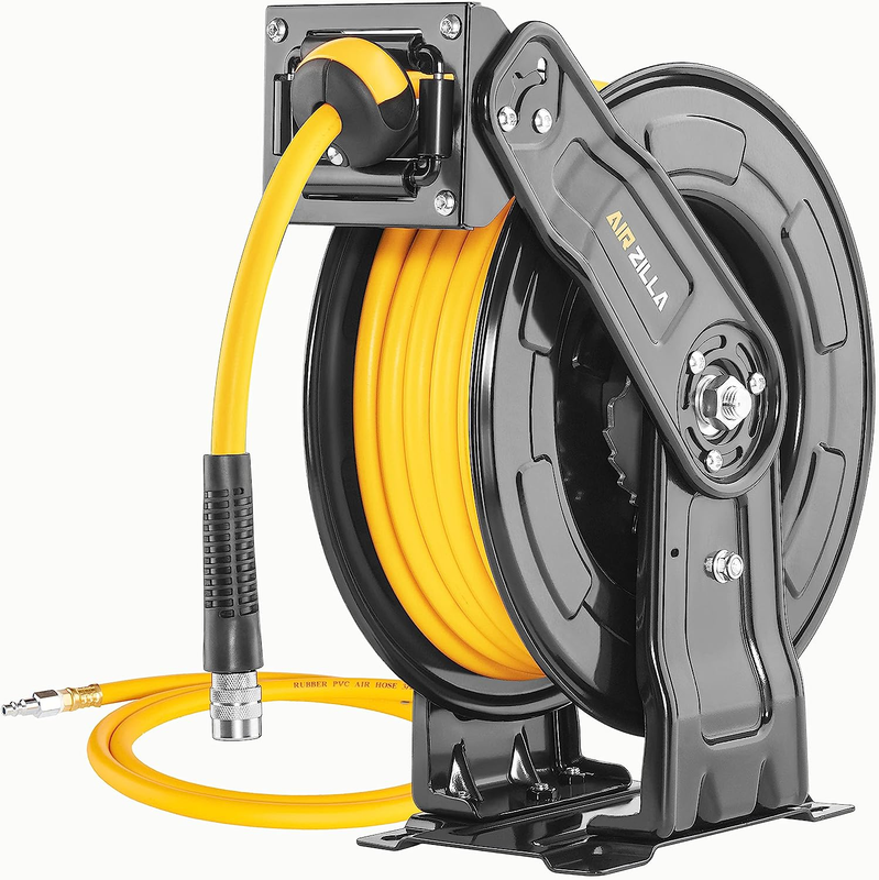 Premium Steel Retractable Air Hose Reel with Dual Arm, 3/8
