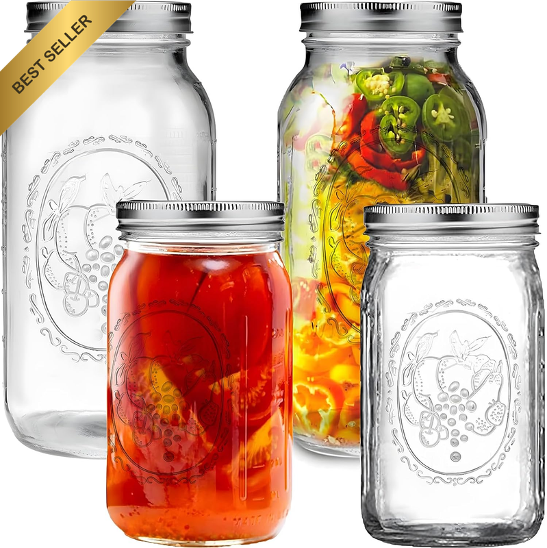 64 Oz+32Oz Wide Mouth Mason Jars Half Gallon Mason Jars with Airtight Lids and B
