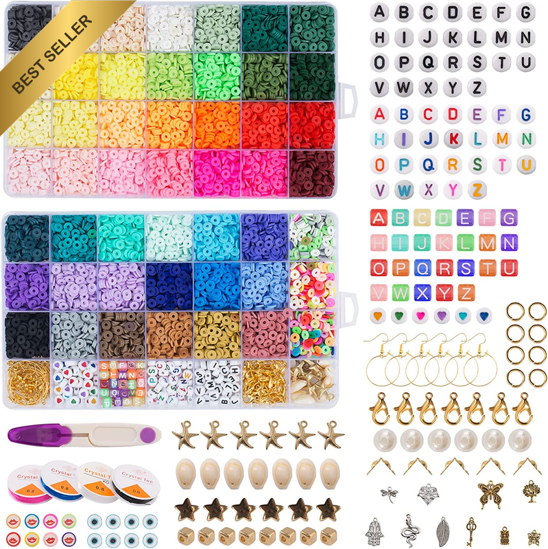 12870 Pcs Clay Beads for Bracelet Necklace Jewelry Making Kit, Polymer Flat roun
