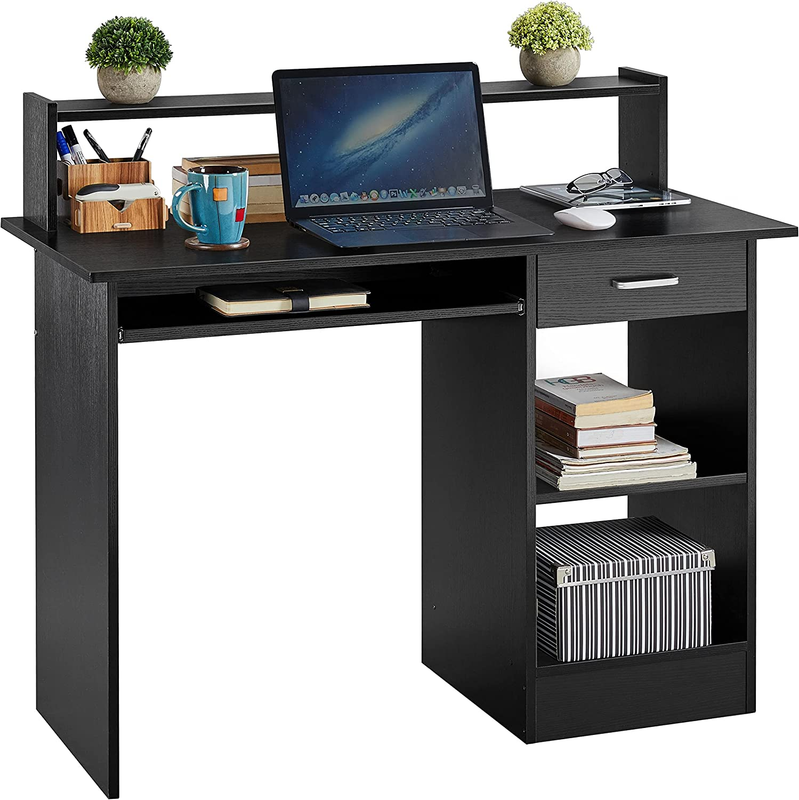 Home Office Wood Computer Desk with Drawers and Pull-Out Keyboard Tray, Study Wr