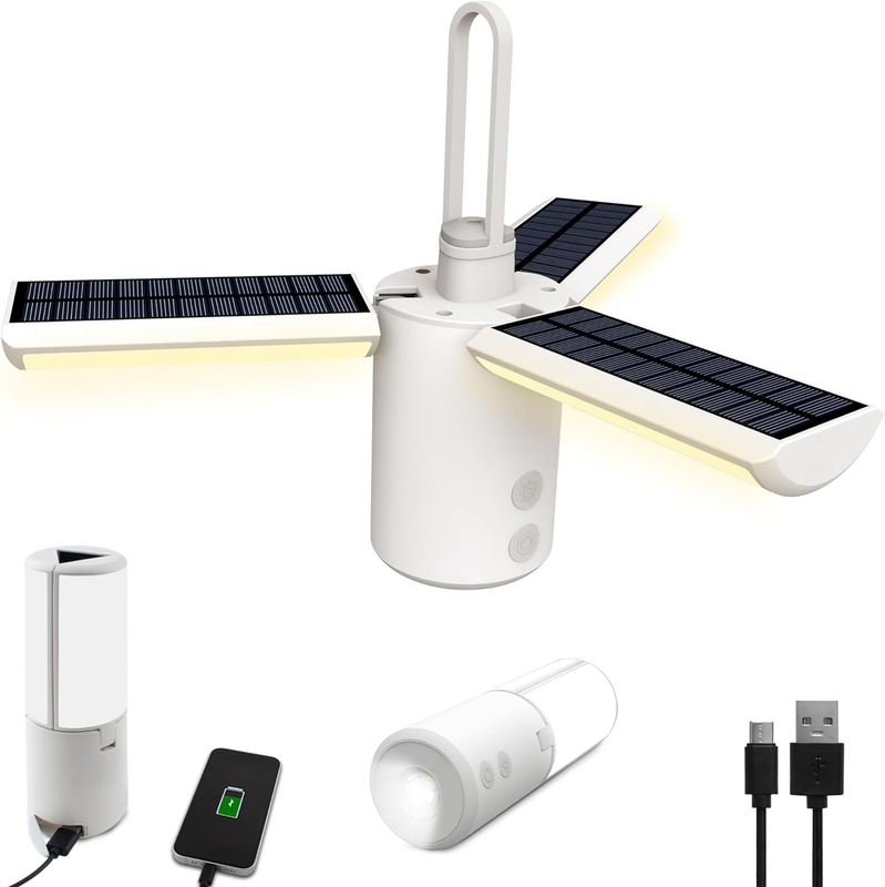 LED Camping Lantern with 3 Solar Panels, 8000Mah Rechargeabl